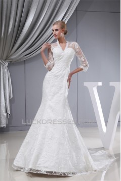 Fantastic Straps A-Line Satin Lace Long Sleeve Wedding Dresses 2030144