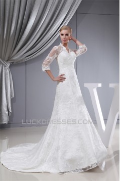 Fantastic Straps A-Line Satin Lace Long Sleeve Wedding Dresses 2030144