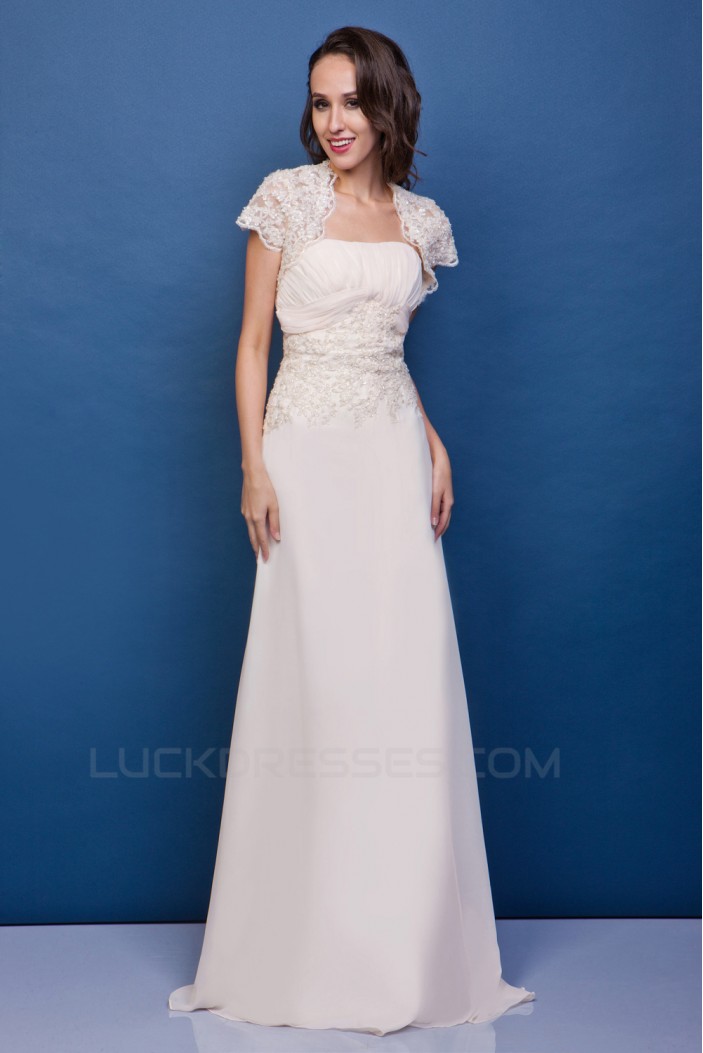 Sheath/Column Strapless Court Train Lace Wedding Dresses with Jacket 2031440