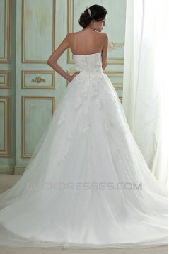 A-Line Strapless Court Train Beaded Lace Wedding Dresses with Lace Jacket 2031442