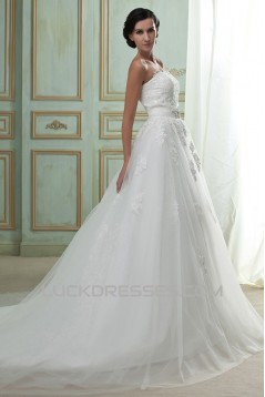 A-Line Strapless Court Train Beaded Lace Wedding Dresses with Lace Jacket 2031442