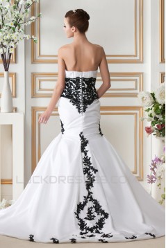 Trumpet/Mermaid Strapless Court Train Black White Wedding Dresses 2031443