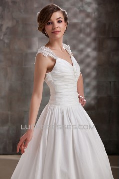 A-Line V-Neck Floor-Length Straps Sleeveless Wedding Dresses 2031448