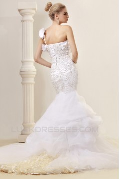 Trumpet/Mermaid One-Shoulder Court Train Beaded Wedding Dresses 2031455