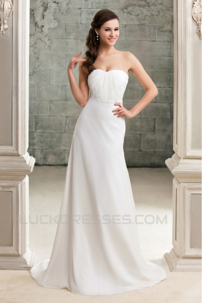 Sheath/Column Strapless Court Train Wedding Dresses 2031457