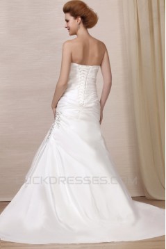 A-Line Strapless Court Train Beaded Wedding Dresses 2031459