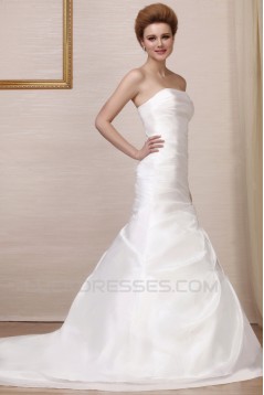 A-Line Strapless Court Train Beaded Wedding Dresses 2031459