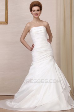 A-Line Strapless Court Train Beaded Wedding Dresses 2031459