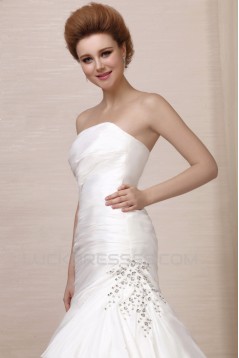 A-Line Strapless Court Train Beaded Wedding Dresses 2031459