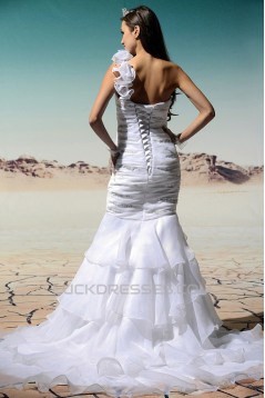 Trumpet/Mermaid One-Shoulder Court Train Beaded Wedding Dresses 2031462