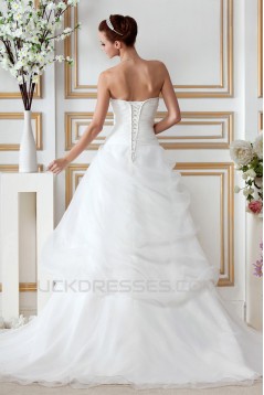 A-Line Strapless Court Train Lace Wedding Dresses 2031463