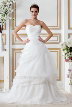 A-Line Strapless Court Train Lace Wedding Dresses 2031463