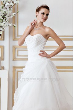 A-Line Strapless Court Train Lace Wedding Dresses 2031463