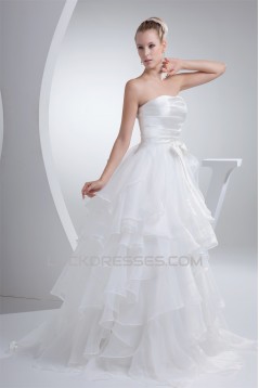 fashionable Satin Organza A-Line Strapless Best Wedding Dresses 2030149