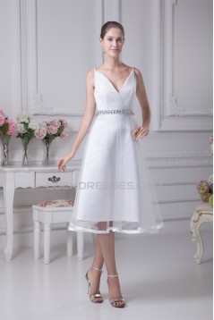Great Satin Fine Netting Sleeveless V-Neck A-Line Beaded Reception Wedding Dresses 2031490