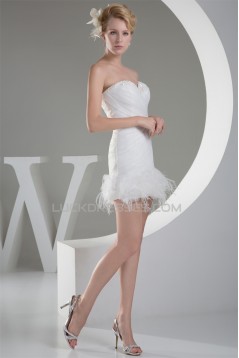 Satin Organza Sleeveless Sheath/Column Beaded Sweetheart Short Wedding Dresses 2031500