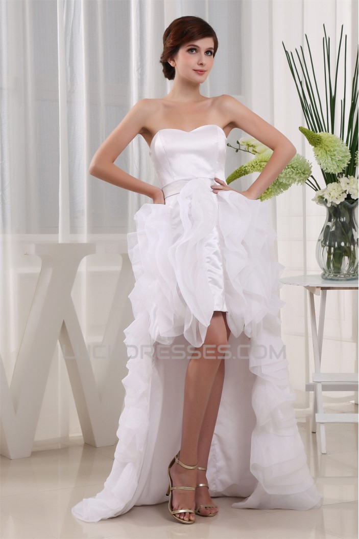 High Low Satin Organza Sleeveless Wedding Dresses 2031503