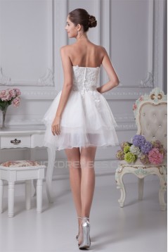 A-Line Satin Fine Netting Strapless Lace Short Reception Wedding Dresses 2031507