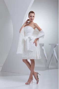 A-Line Strapless Short Knee-Length Reception Wedding Dresses with Shawl 2031508