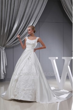 fashionable Straps A-Line Satin Lace Sleeveless Sweet Wedding Dresses 2030151