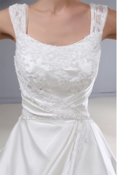 fashionable Straps A-Line Satin Lace Sleeveless Sweet Wedding Dresses 2030151