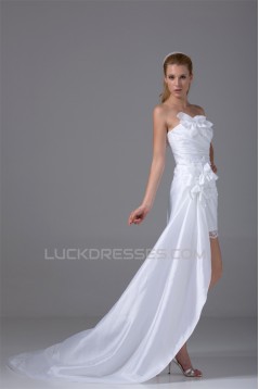 Sleeveless Taffeta Sheath/Column Handmade Flowers Reception Wedding Dresses 2031511