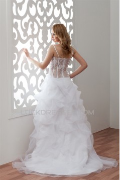 Fantastic Spaghetti Strap V-Neck Asymmetrical Satin Organza Beaded Wedding Dresses 2031524