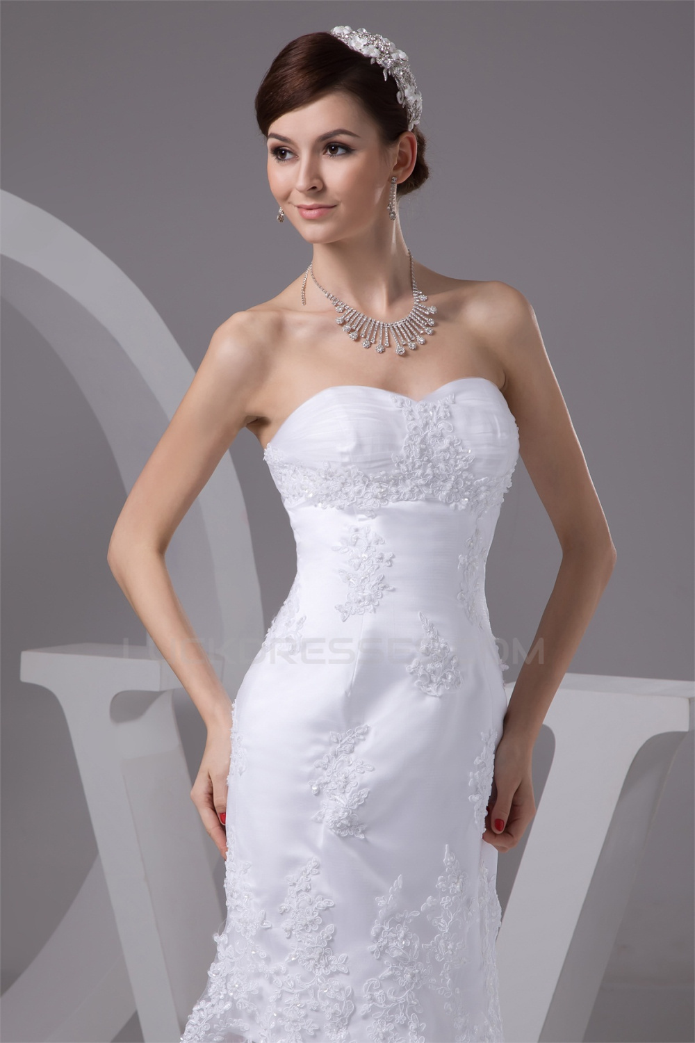 Satin Lace Fine Netting Sleeveless Sheath/Column Short Wedding Dresses ...