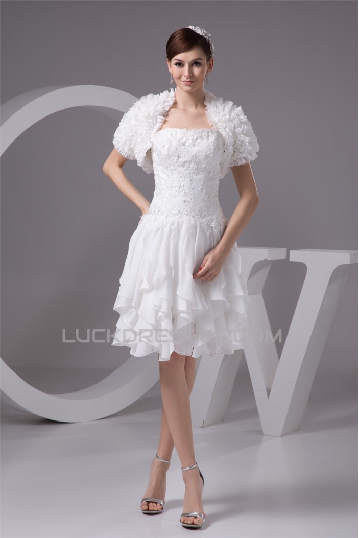 A-Line Strapless Chiffon Lace Beautiful Wedding Dresses with Jacket 2031530