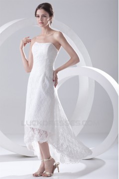 A-Line Soft Sweetheart Satin Lace Sleeveless High Low Wedding Dresses 2031536