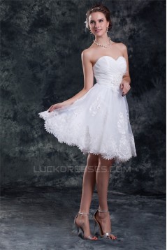 Beautiful Satin Organza Sweetheart Princess Short Lace Wedding Dresses 2031538