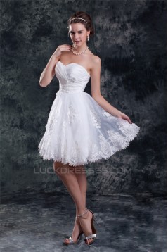 Beautiful Satin Organza Sweetheart Princess Short Lace Wedding Dresses 2031538