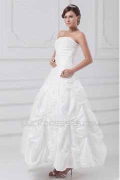 A-Line Strapless Taffeta Sleeveless Beaded Wedding Dresses 2031543