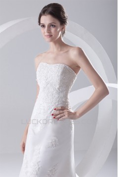 Satin Lace A-Line Soft Sweetheart Reception High Low Wedding Dresses 2031544