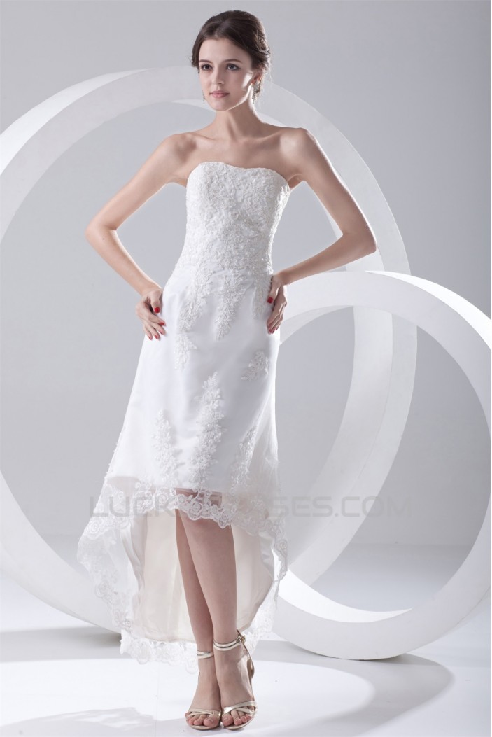 Satin Lace A-Line Soft Sweetheart Reception High Low Wedding Dresses 2031544