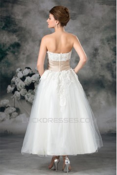 A-Line Sleeveless Strapless Ankle-Length Lace Wedding Dresses 2031547