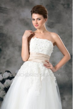 A-Line Sleeveless Strapless Ankle-Length Lace Wedding Dresses 2031547