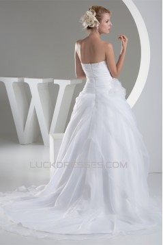 A-Line Strapless Sleeveless Satin Organza Wedding Dresses 2030159