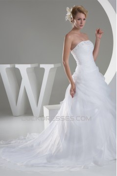 A-Line Strapless Sleeveless Satin Organza Wedding Dresses 2030159