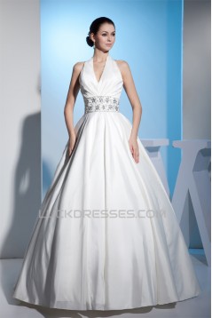 A-Line Halter Sleeveless Satin Taffeta Wedding Dresses 2030160