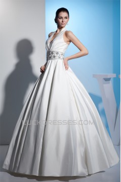 A-Line Halter Sleeveless Satin Taffeta Wedding Dresses 2030160