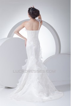 Mermaid/Trumpet Sleeveless One-Shoulder Beaded Lace Wedding Dresses 2030161