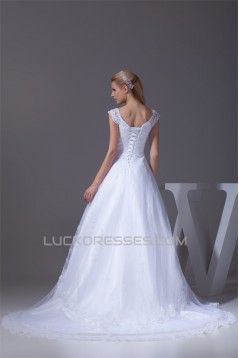 Great V-Neck A-Line Short Sleeve Lace Wedding Dresses 2030168