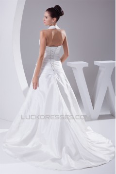 Halter Sleeveless A-Line Satin Taffeta Fine Netting Most Beautiful Wedding Dresses 2030170