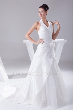 Halter Sleeveless A-Line Satin Taffeta Fine Netting Most Beautiful Wedding Dresses 2030170