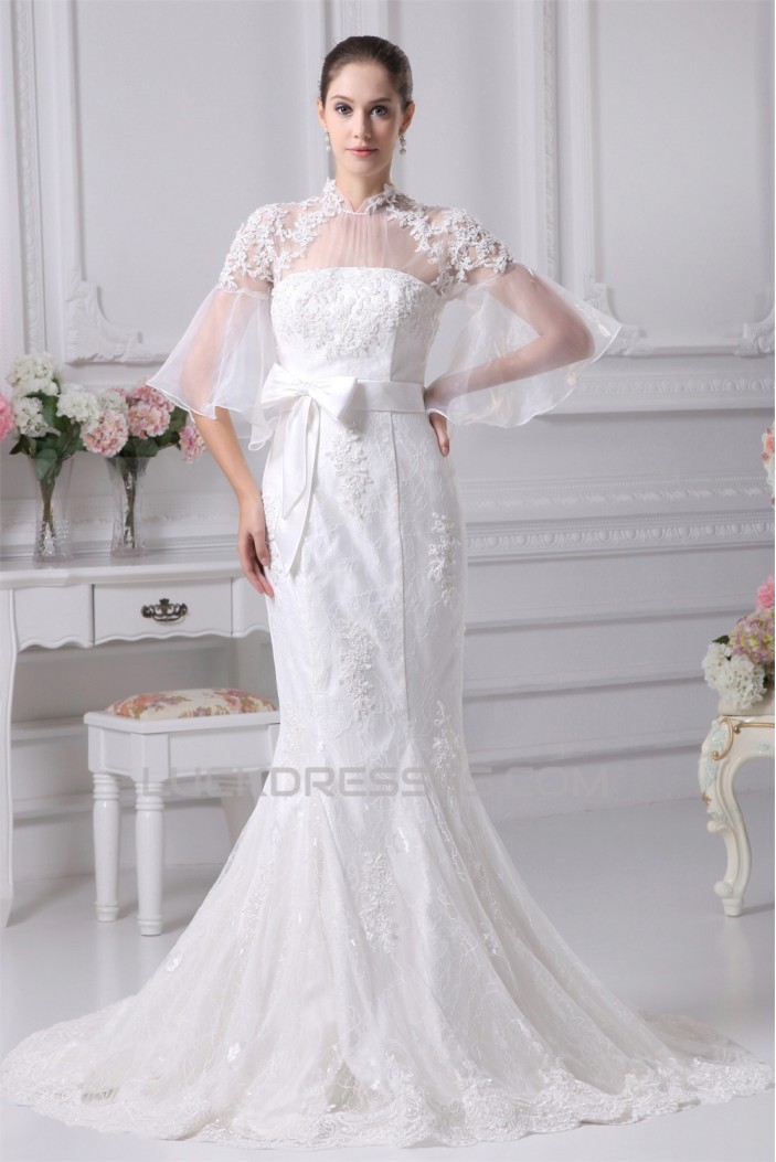 High-Neck Mermaid/Trumpet Half Elbow Sleeve Most Beautiful Wedding Dresses 2030174