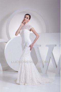 Trumpet/Mermaid High-Neck Sleeveless Lace Wedding Dresses 2030177