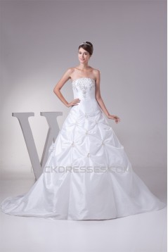 Hot Sale Taffeta A-Line Square Sleeveless Beaded Wedding Dresses 2030182