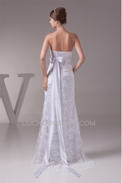 Lace Silk like Satin Sheath/Column Sleeveless Wedding Dresses 2030186