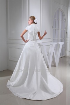 A-Line Square Lace Taffeta Short Sleeve New Arrival Wedding Dresses 2030189